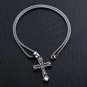 Necklace Mens Titanium Stainless Steel Cross Pendant Silver Necklace‎ 24"